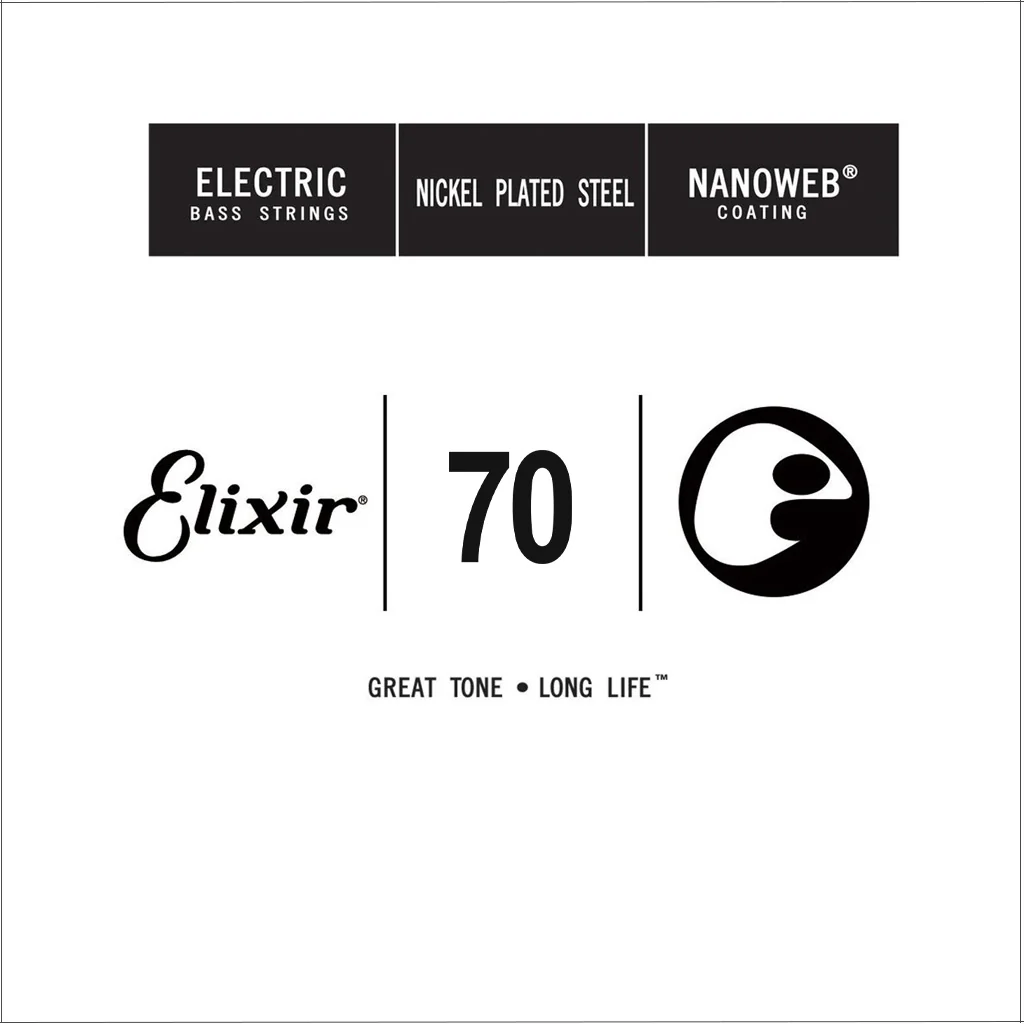 Elixir 15370 Nanoweb Nickel Plated Steel Bass Guitar Single String, Long Scale, .070