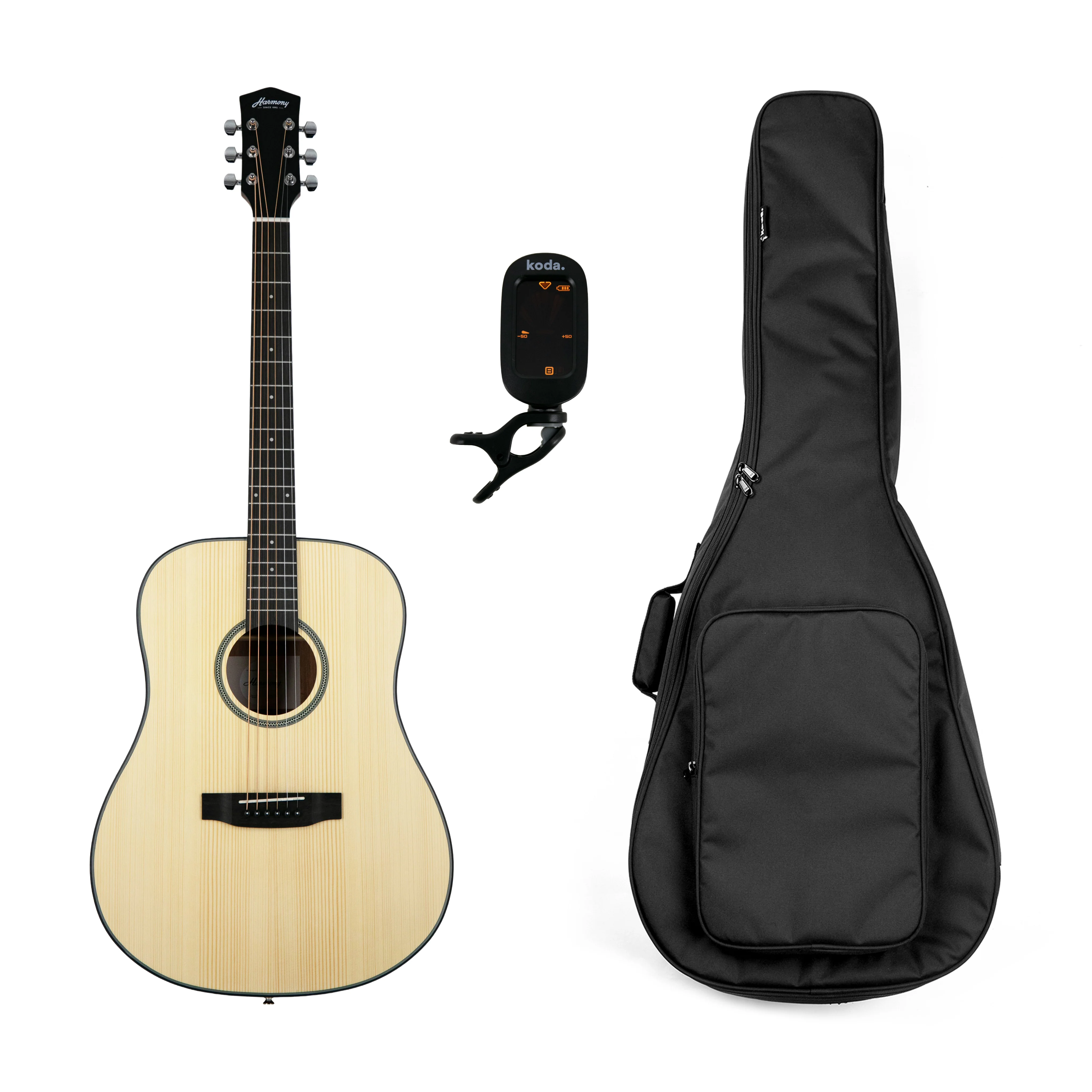 Harmony Foundation Series Terra ST Dreadnought Acoustic Guitar, Natural Satin Bundle