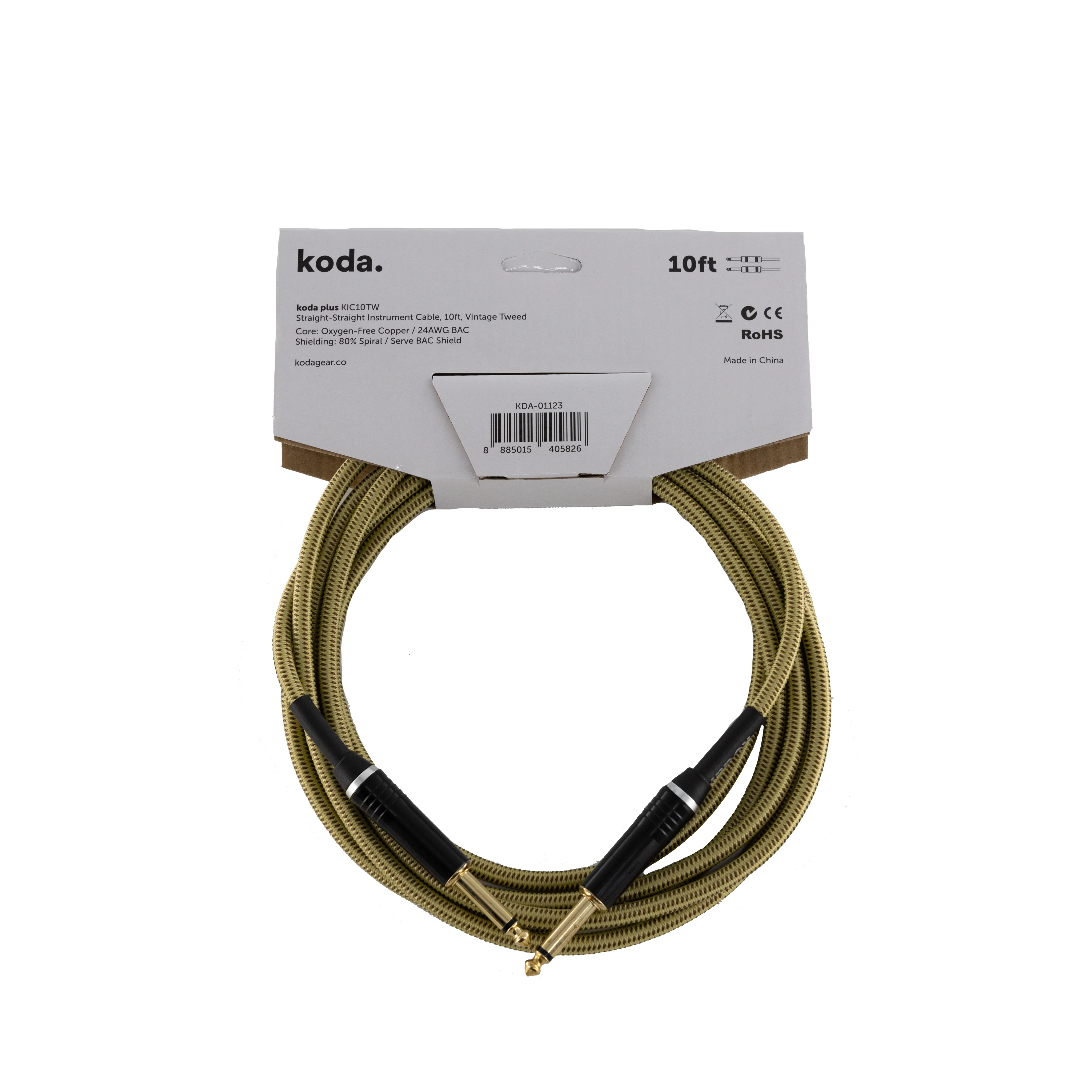koda plus KIC10TW Straight-Straight Instrument Cable, 10ft, Vintage Tweed - Image 2