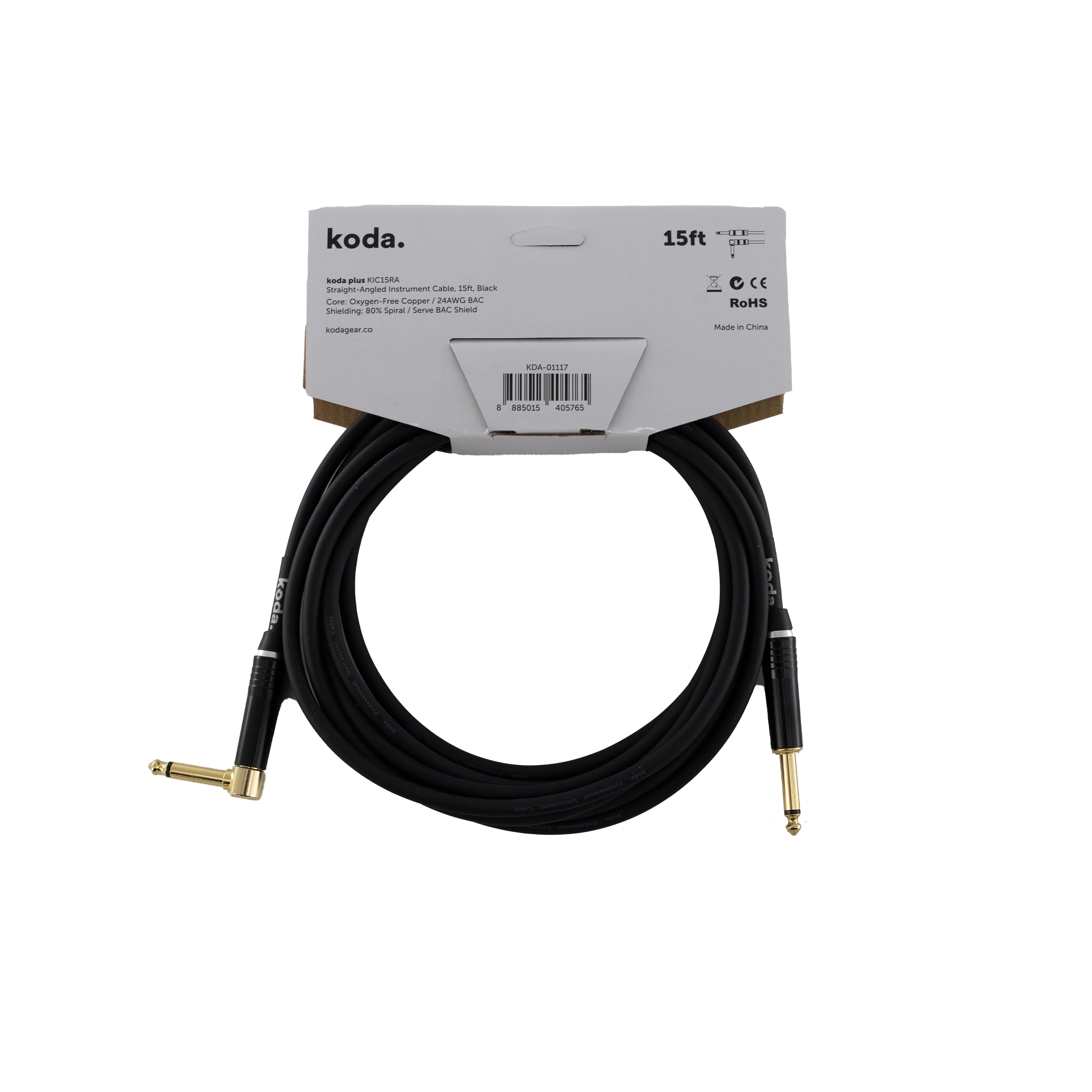 koda plus KIC15RA Straight-Angled Instrument Cable, 15ft, Black - Image 2
