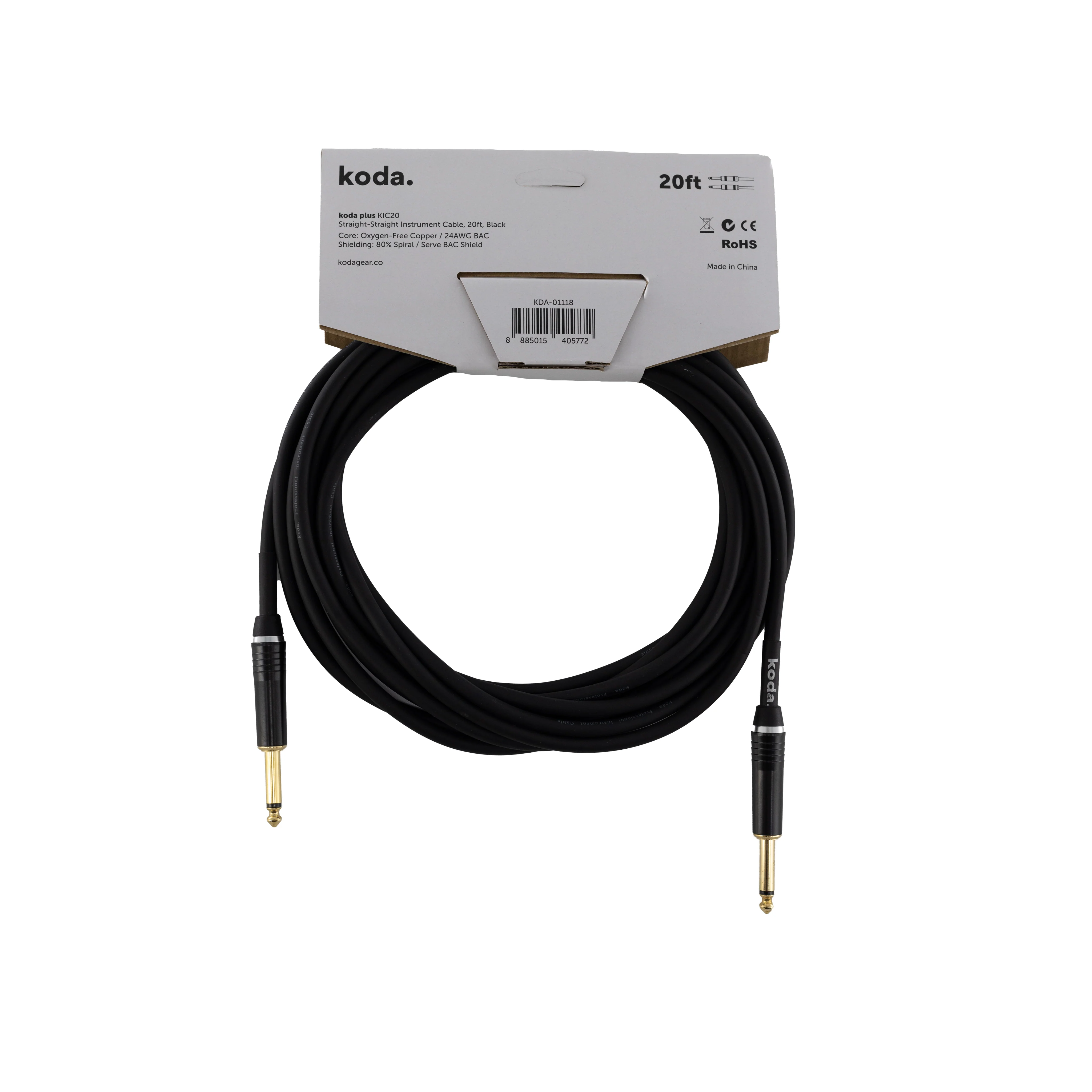 koda plus KIC20 Straight-Straight Instrument Cable, 20ft, Black - Image 2