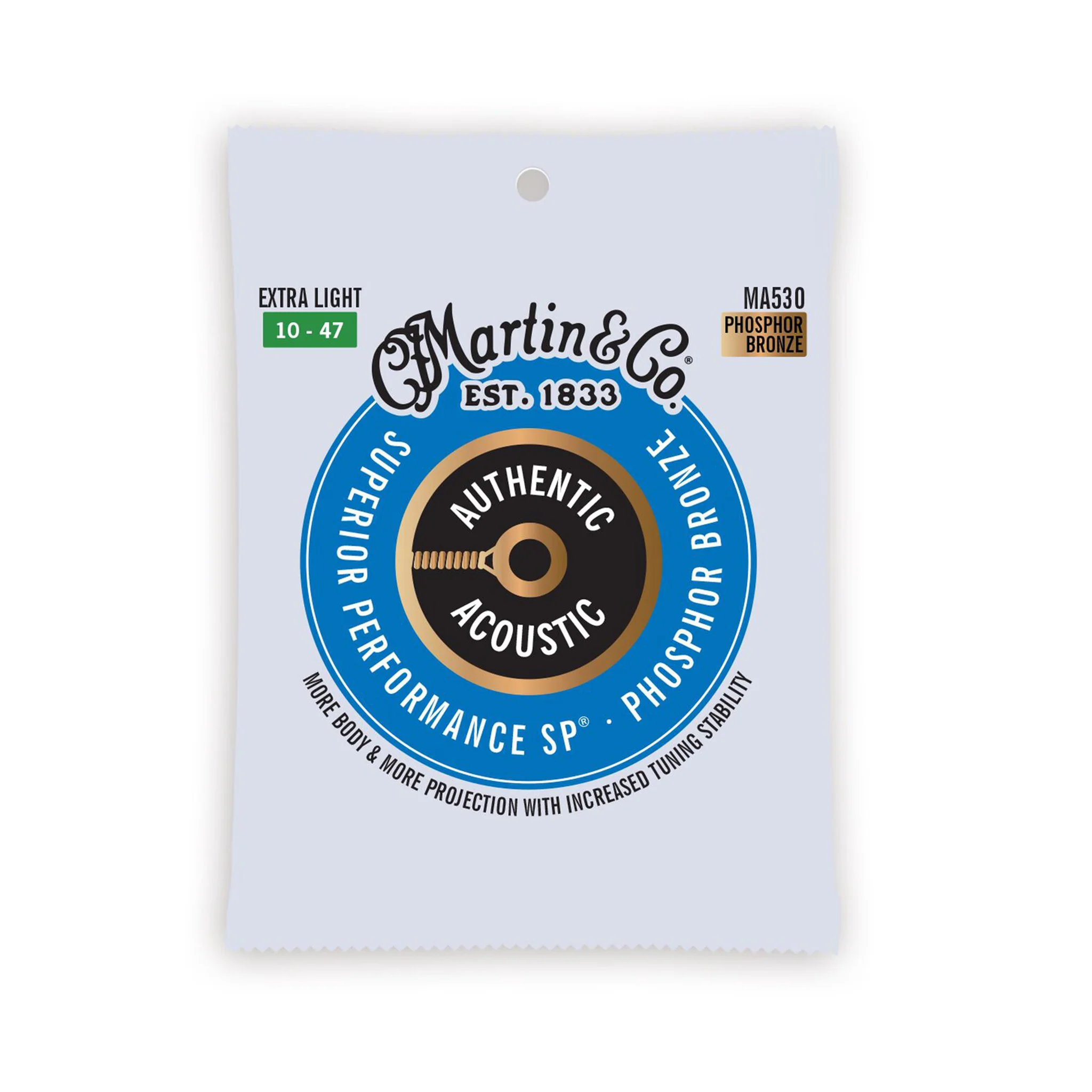 Martin MA530 Authentic Acoustic SP Phosphor Bronze Acoustic Guitar Strings, Extra Light, 10-47